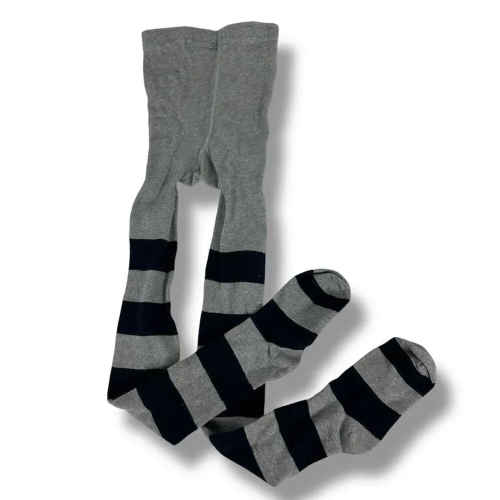 Crewcuts Girls Footed Tights size M-L Gray Navy Striped
